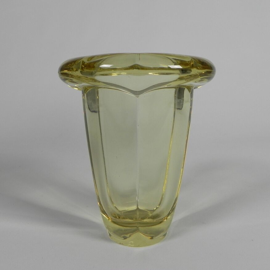 Art Deco thick glass vase with folded edge